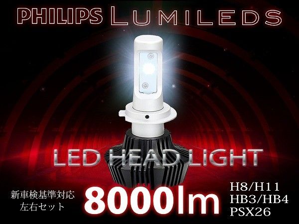 【全国送料無料】Philips LED 2個セットH8/H11/HB3/HB4/PSX26車検対応6500k8000LM_画像1