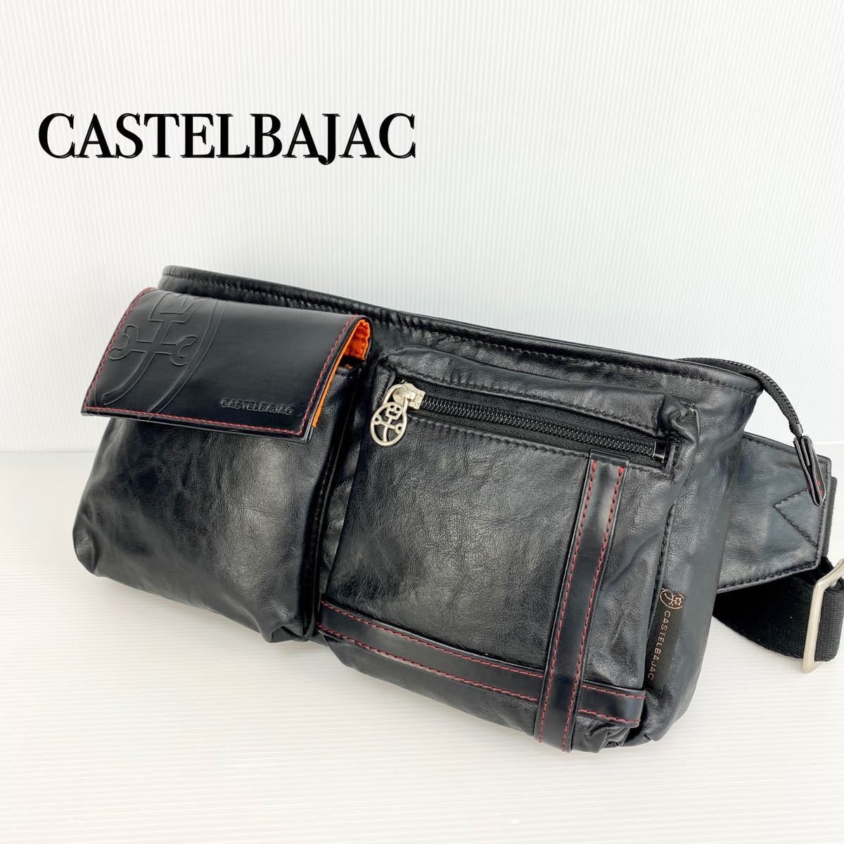 1円 【極美品】 CASTELBAJAC カステルバジャック メンズ ボディバッグ ショルダーバッグ ウエストポーチ 斜め掛け クロスボディ ブラック_画像1