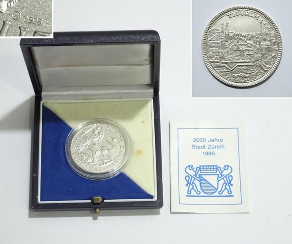 銀貨　1986 Zurich ZWEITAUSEND　スイス　TIGURUM　重さ14ｇ　共箱付き　レターパックプラス可 1109P3h_画像1