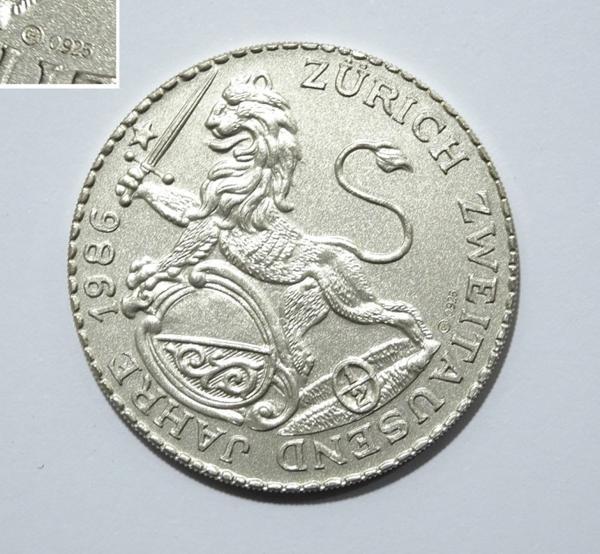 銀貨　1986 Zurich ZWEITAUSEND　スイス　TIGURUM　重さ14ｇ　共箱付き　レターパックプラス可 1109P3h_画像2