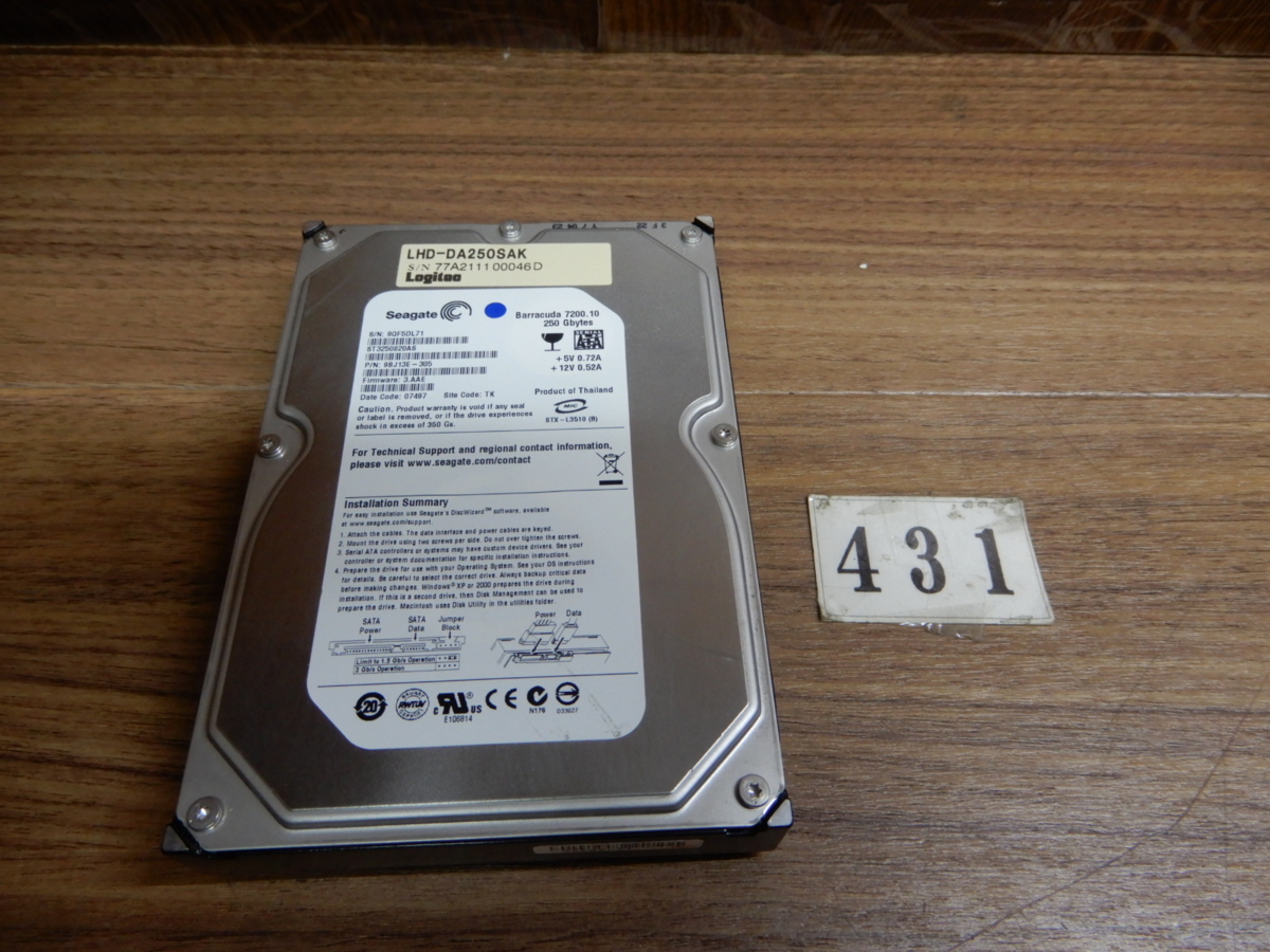 Logitec*NCQ correspondence *3.5 -inch *SATA connection 250GB hard disk *LHD-DA250SAK*DN431