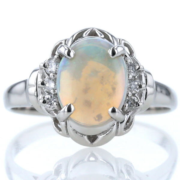 Pt900 プラチナ リング オパール ダイヤモンド 0.09ct カボション