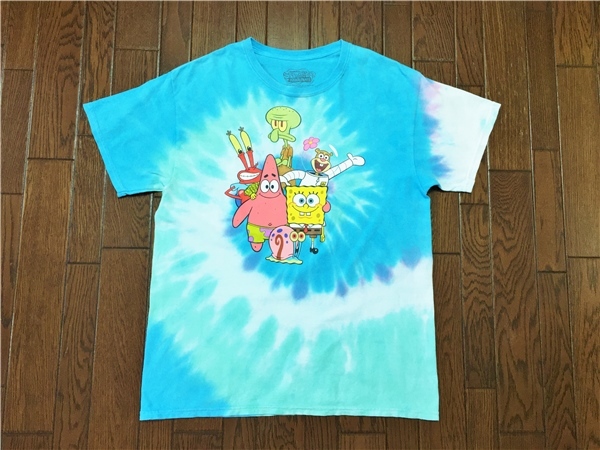 スポンジボブ ＳＰＯＮＧＥＢＯＢ タイダイ Ｔシャツ Ｌ 水色 アメコミ