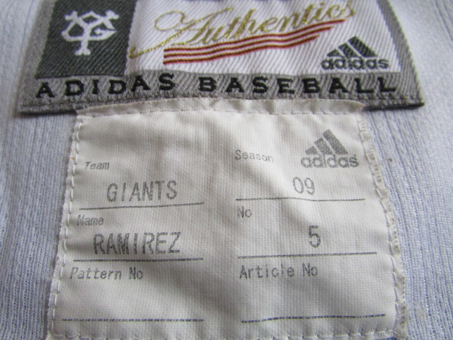 USED プロコレ NPB 読売ジャイアンツ アディダス adidas ラミレス 選手 #5 ホーム ユニフォーム 巨人 ロゴ刺繍 XOサイズ オーセンティック_画像8