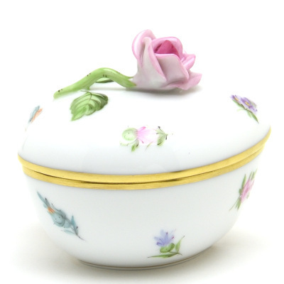 ヘレンド(Herend) 小物入れ(ハート形)薔薇飾り(P) ミルフルール 手描き