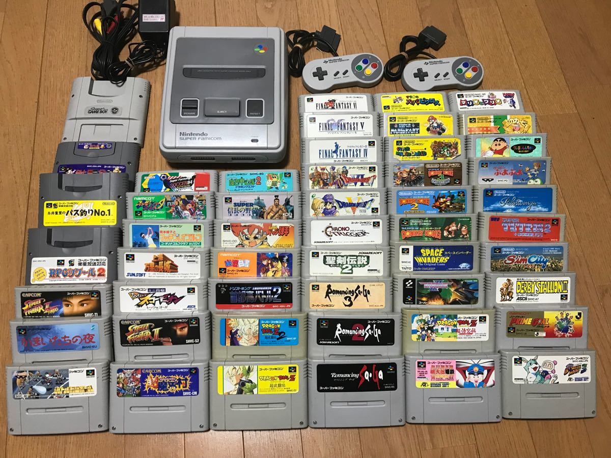 スーパーファミコン本体フルセット　分解洗浄済み　全ソフト端子清掃済み　純正品　正常動作品　スーパーゲームボーイ付