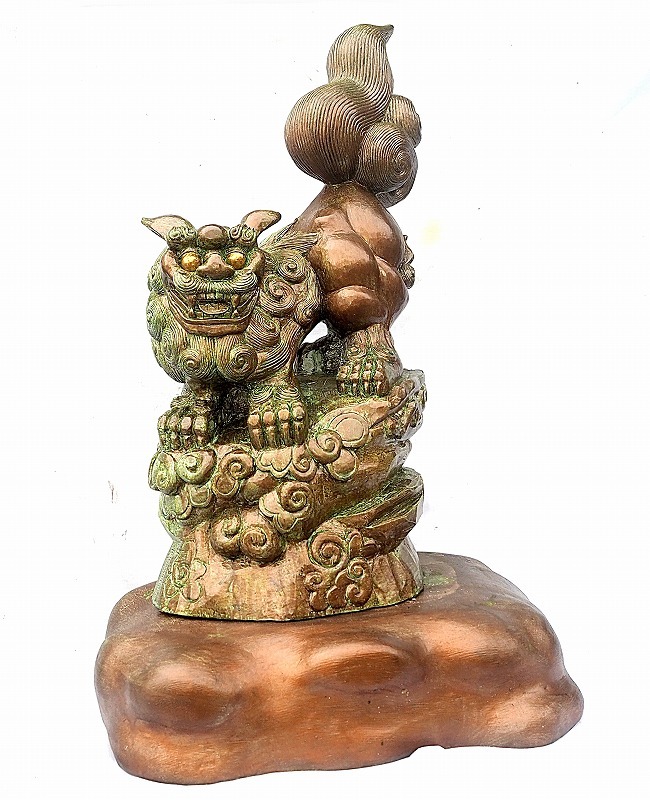木彫 獅子 狛犬 置物 魔除け 縁起物 オブジェ 守り神 品 骨董品 60cm