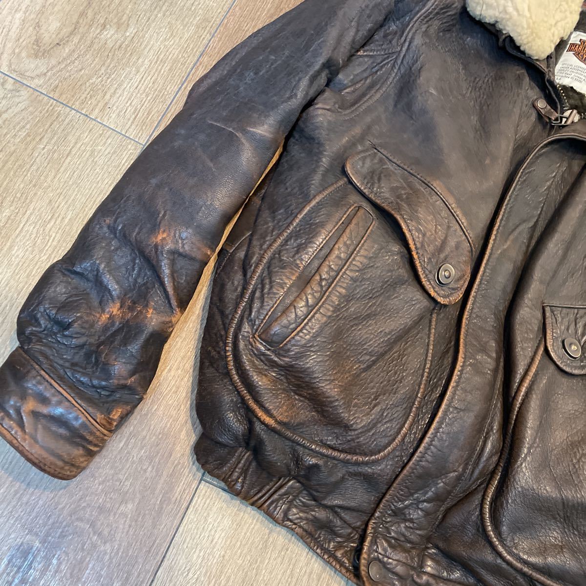 HARLEY DAVIDSON レザージャケット SIZE 40 ライダース 襟ボア 革ジャン _画像2