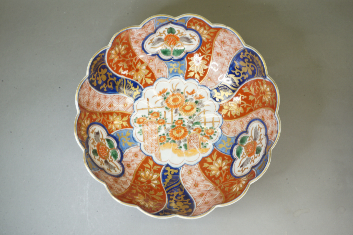 古伊万里　祥瑞図　捻り紋　窓絵　細密　珍品　25cm 八寸　鉢　色絵　検：九谷　茶道具　_画像8