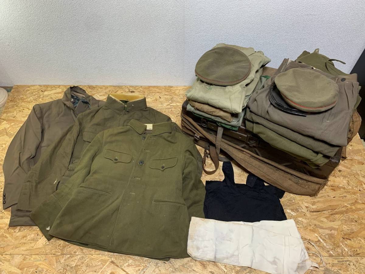 当時物 旧日本軍 軍服 制服 帽子 等 鉄製ケース付き 】上下 衣装 軍服