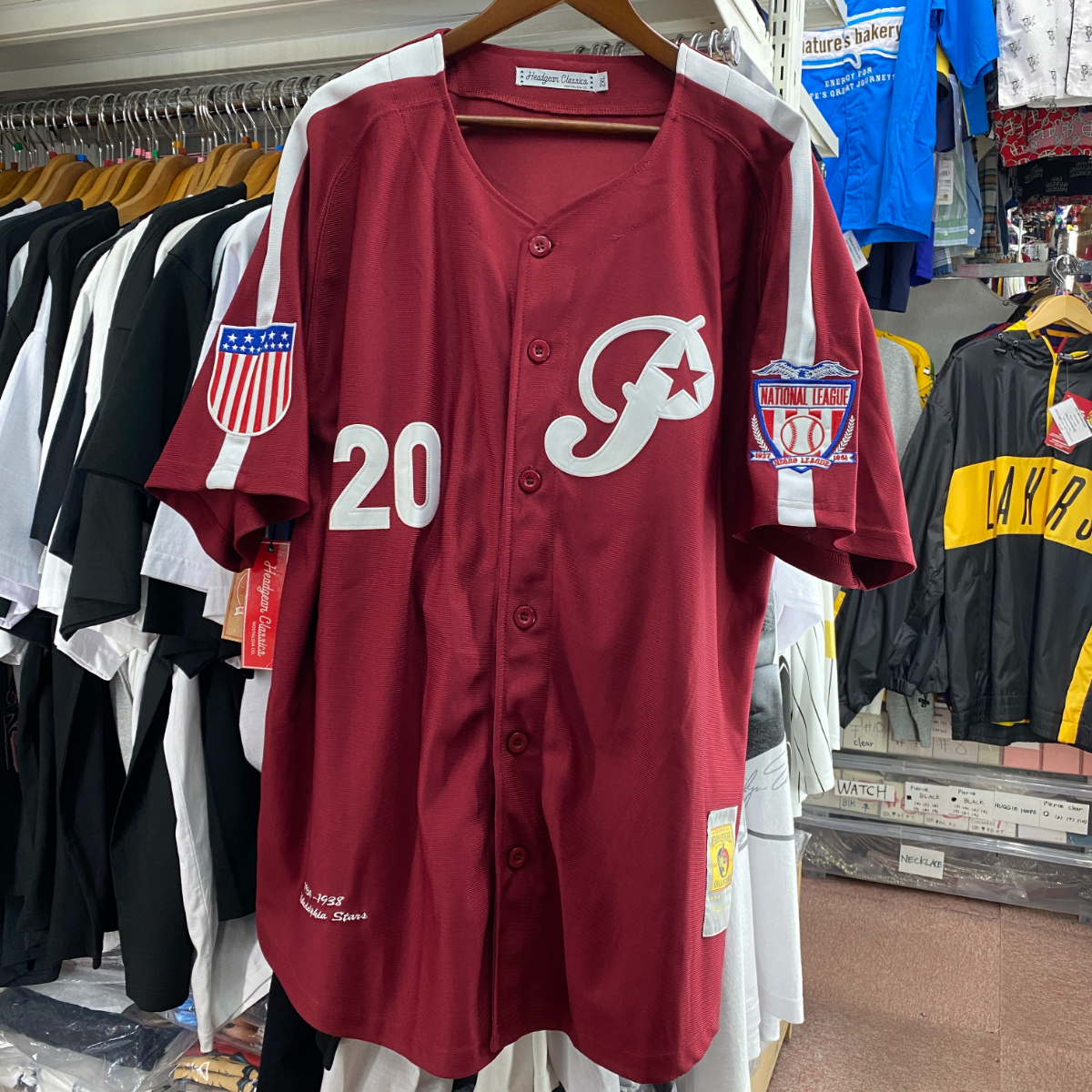 ラスト1 USA正規品 【2XL】 ニグロリーグ NegroLeague フィラデルフィア スターズ Stars 前開き ベースボールシャツ #20 バーガンディ NLB