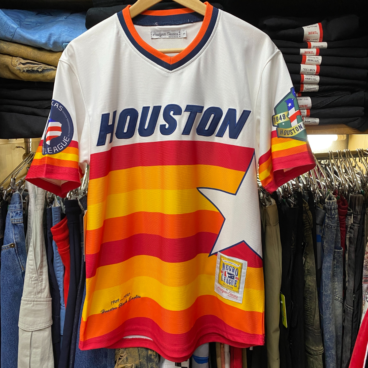 USA正規品 【L】 ニグロリーグ NegroLeague ヒューストン ブラックイーグルス Houston BlackEagles Vネック ベースボールシャツ #1 NLB