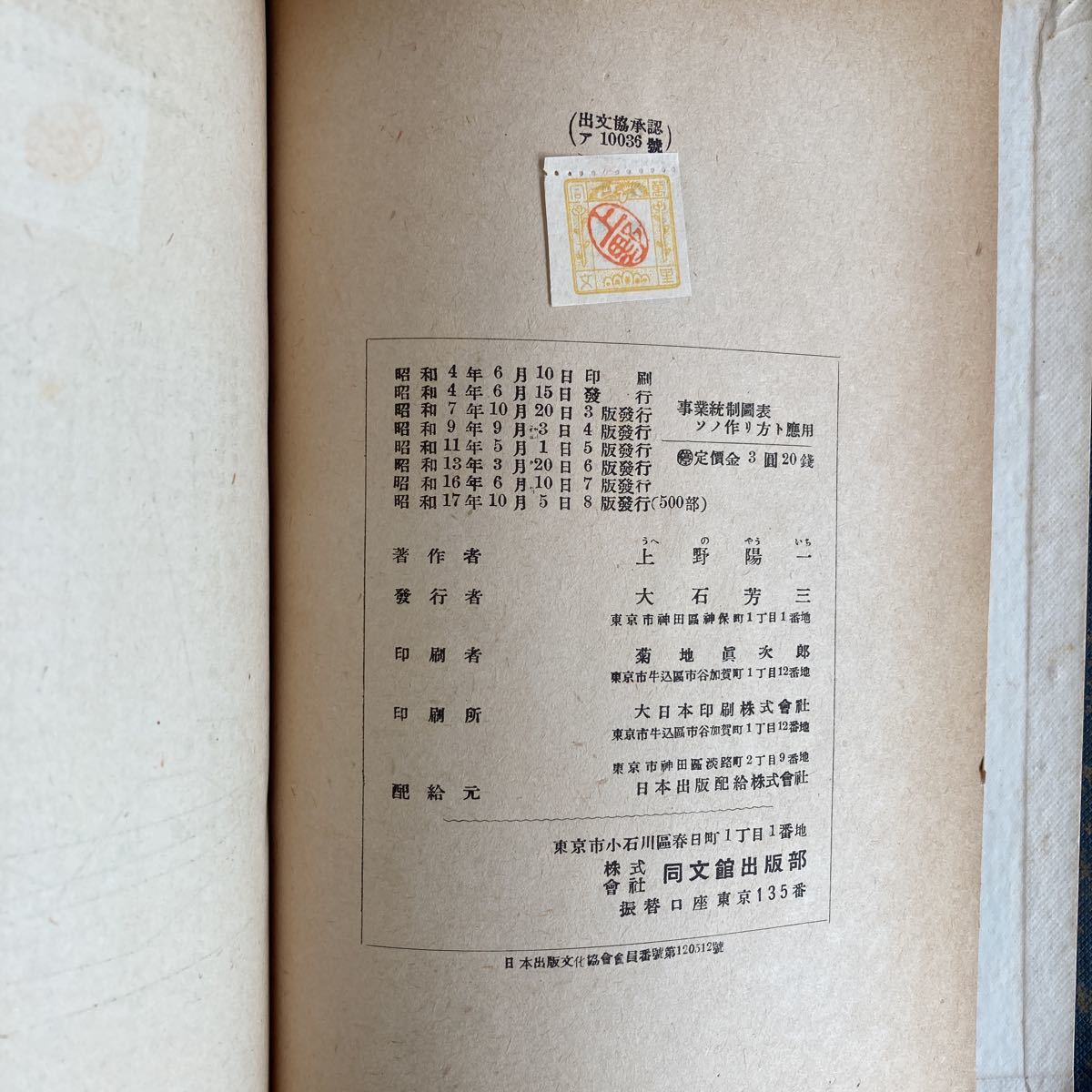 事業統制図表 ソノ作リ方ト応用 上野陽一 同文館 昭和17年 古書 古本 戦前 戦時中 資料 ビジネス 経済 レトロ アンティーク ビンテージ_画像3