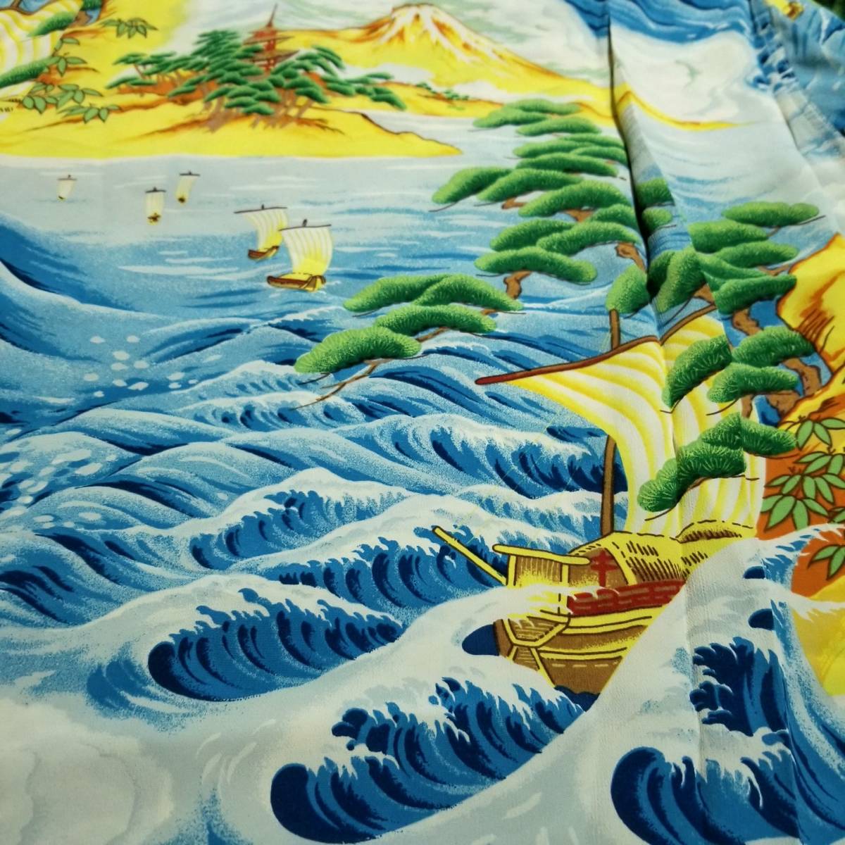 2005年　新品　SUN SURF　M　波　SS32168　和柄　アロハシャツ　BIG WAVE　サンサーフ　Hawaiian shirt　ビッグウェーブ　富士山　松　宝船