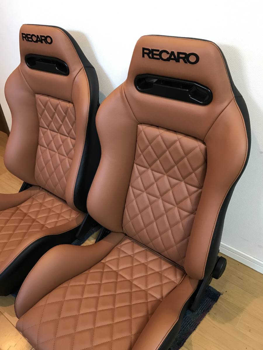 2脚セット レカロ SR3 張り替え 未使用品 ブラウン×黒 ステッチ黒