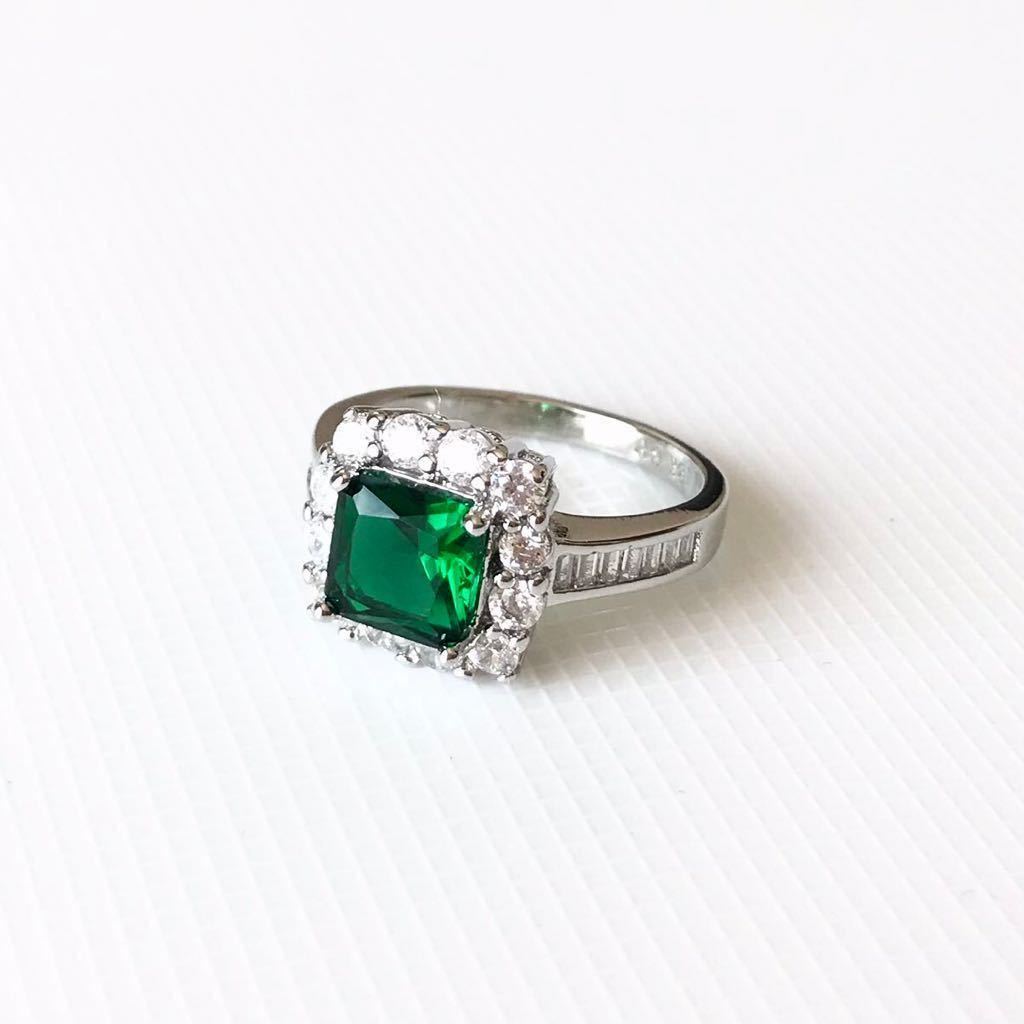  new goods 16 number large grain AAA+ CZ emerald ring square white gold 18kgp nickel free diamond ring emerald free shipping 