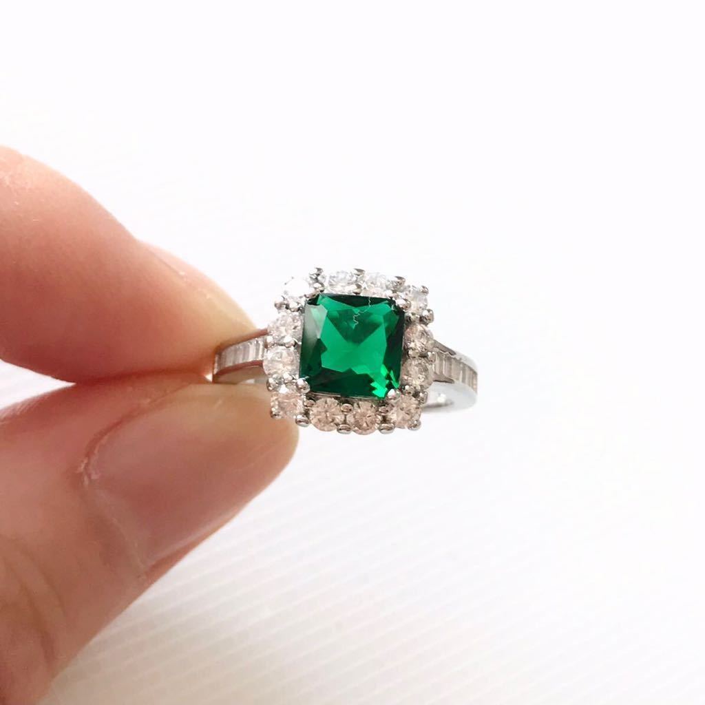  new goods 16 number large grain AAA+ CZ emerald ring square white gold 18kgp nickel free diamond ring emerald free shipping 