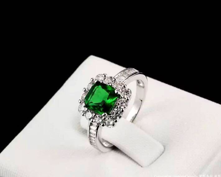  new goods 16 number large grain AAA+ CZ emerald ring square white gold 18kgp nickel free diamond ring emerald free shipping 