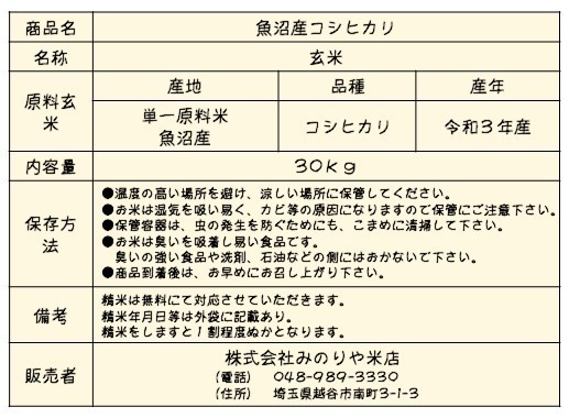 令和３年産 新潟魚沼産 コシヒカリ 30kg うまい米 米専門 みのりや（玄米）　 ポイント消化 送料無料_画像7