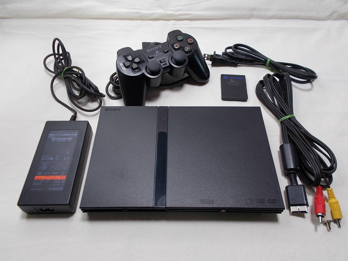 PS2 薄型 黒：一式【リング傷対策：分解メンテ：90日保証】PlayStation2 SCPH-70000 CB：AJ4824333／PS2 メモカ付／快適動作