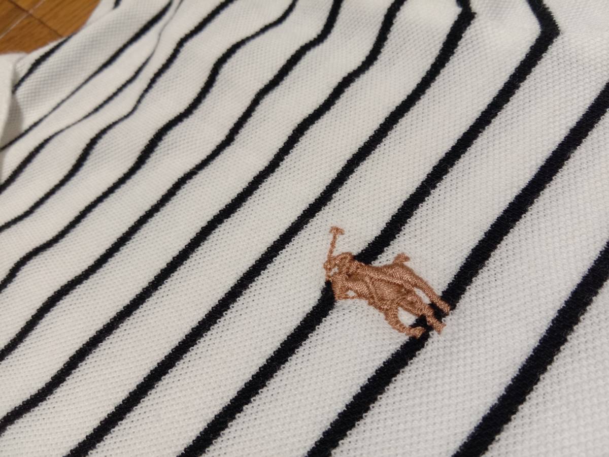 ポロラルフローレン　polo ralph lauren 半袖ポロシャツ　半袖シャツ　鹿の子生地　custom fit 　ボーダー　白x黒　日本Mサイズ相当　と37_画像2