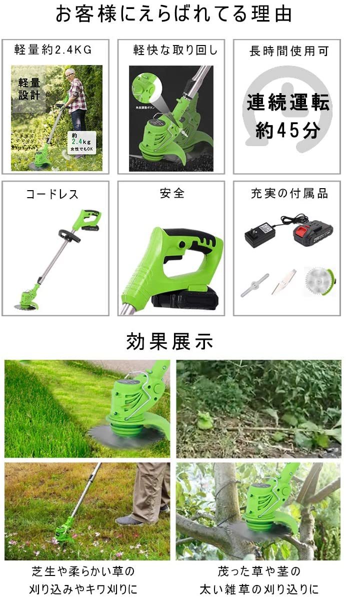 充電式 草刈り機 コードレス ナイロンカッター 園芸 庭掃除 畑 芝生 草刈機 想像を超えての ナイロンカッター