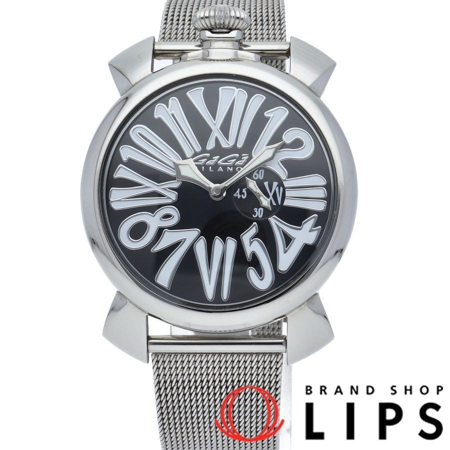 ガガミラノ マヌアーレ スリム 46mm 5080.2 SS メンズ 黒文字盤 美品