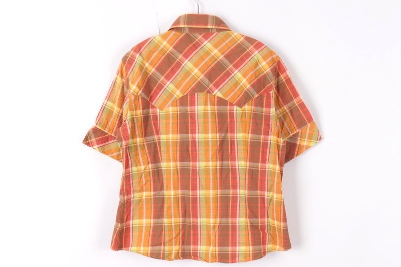 エル プチ 半袖チェックシャツ レギュラーカラー ビジュー装飾 女の子用 160サイズ オレンジ キッズ 子供服 ELLE PETITE_画像2