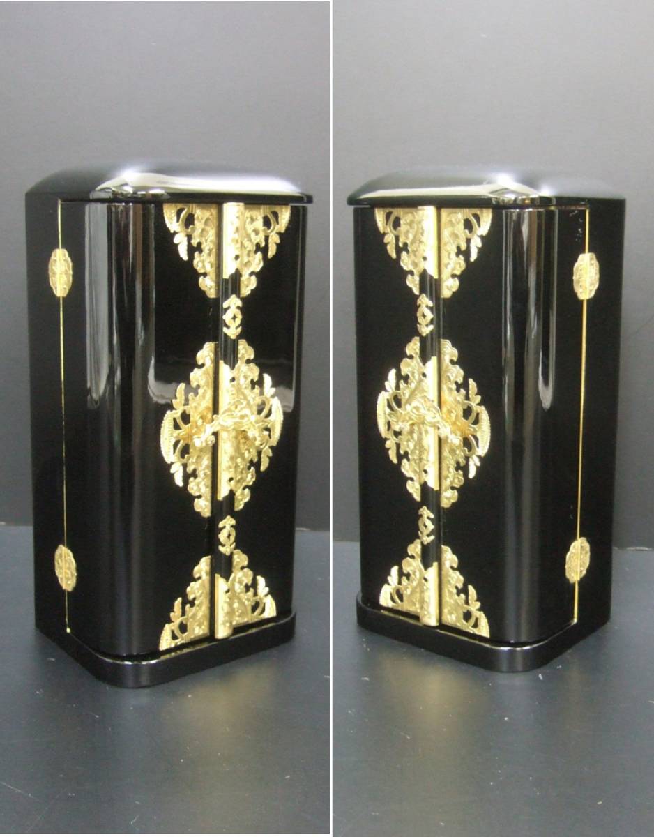 ◇【寺院仏具・仏教美術】黒塗り金箔・丸厨子(高さ35cm)◇ ◇【寺院仏具・仏教美術】黒塗り金箔・丸厨子(高さ35cm)◇