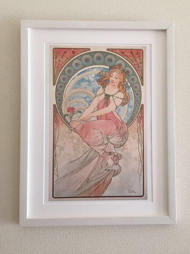 ミュシャ】絵柄24種展開「四芸術 four Arts」シリーズ「絵画」朝日新聞 額絵 印刷物 木製額装44.1×33.8cm アールヌーボー 絵柄違い有り ミュシャ額装四芸術絵画