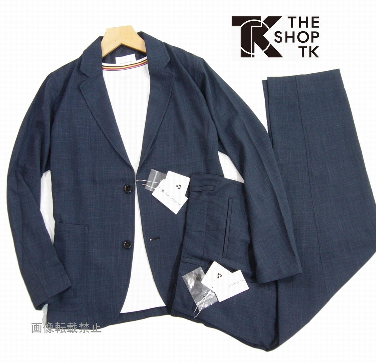 新品 春夏 ★ タケオキクチ THE SHOP TK　リネン調 Quick dry セットアップ　スーツ　M　紺 ネイビー ジャケット＆アンクルパンツ サマー_画像1