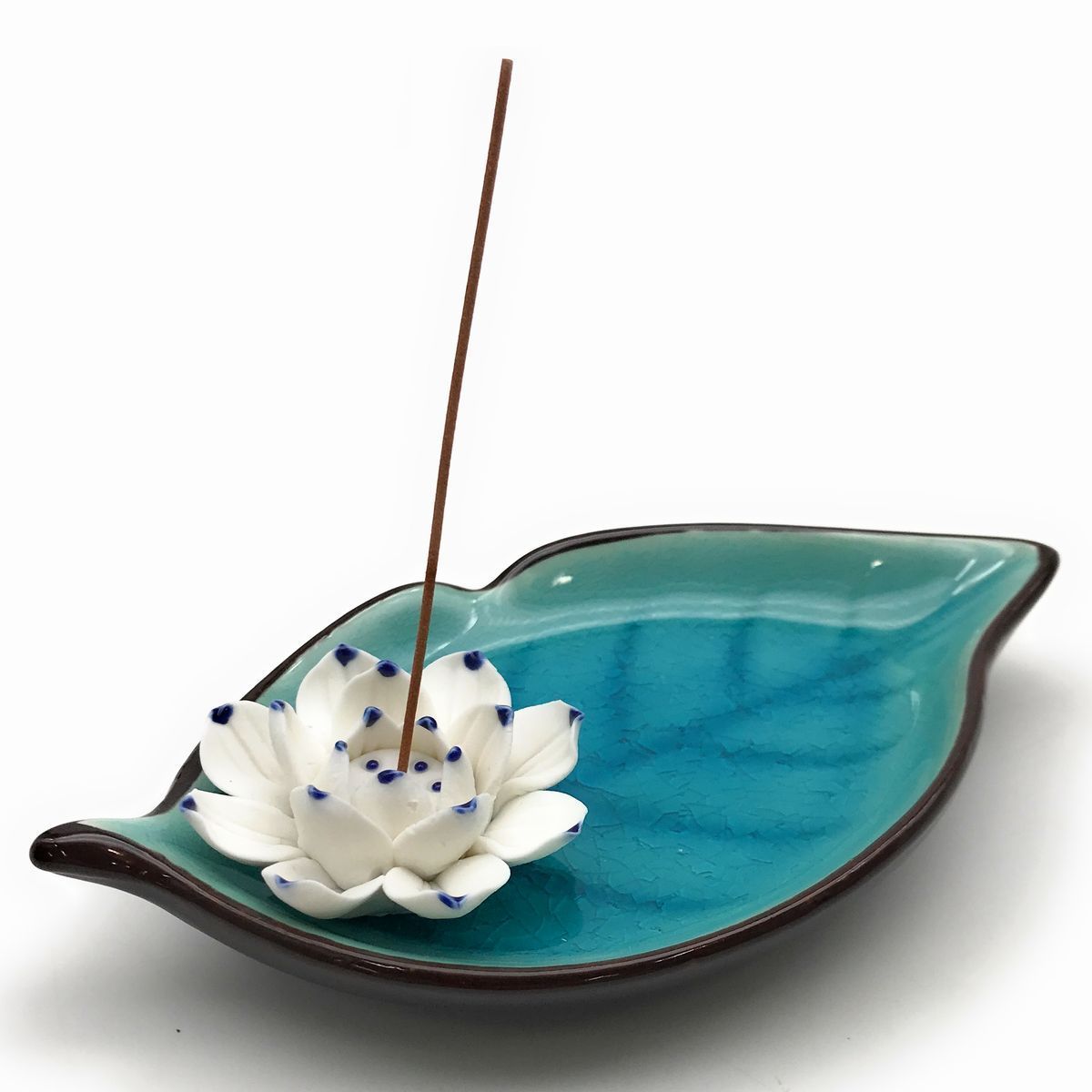  censer leaf leaf lotus. flower Japanese style ceramics made ( blue )