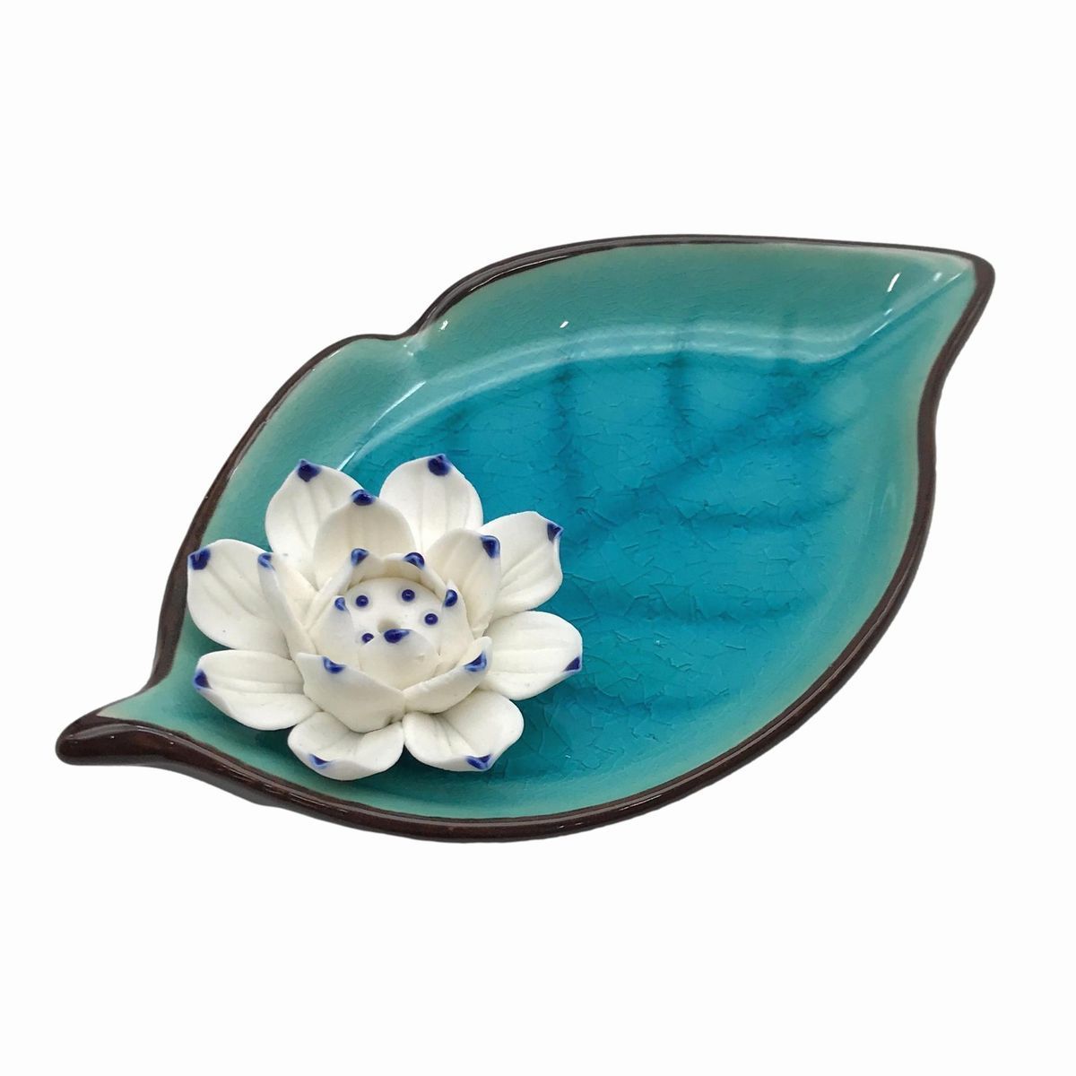  censer leaf leaf lotus. flower Japanese style ceramics made ( blue )