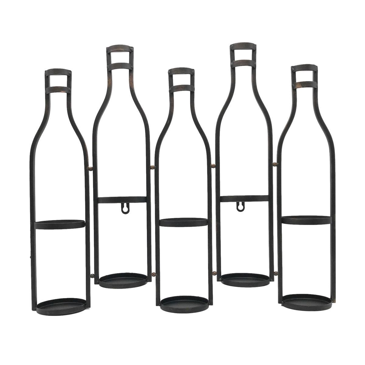 ワインボトルホルダー 壁掛け用 ボトルモチーフ アンティーク風 アイアン製 5本用 (ブロンズ)