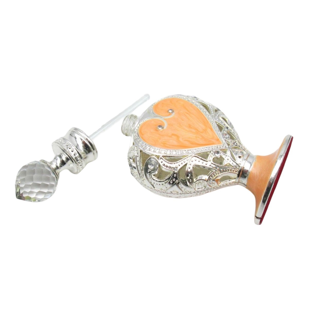 香水瓶 パフュームボトル ハートデザイン アンティーク風 ガラス製 シルバー (オレンジ)_画像3