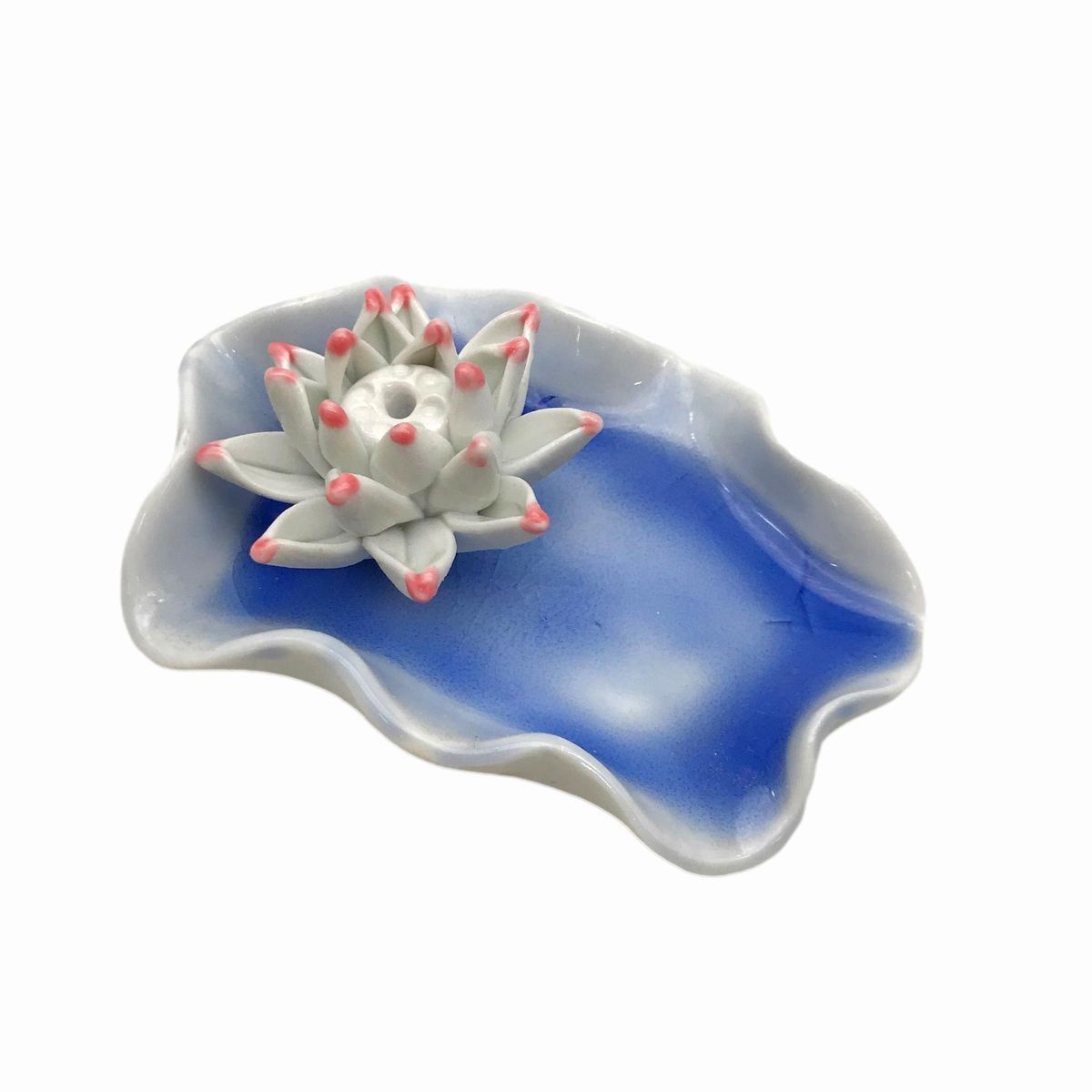  censer lotus. flower Japanese style ceramics wave type plate interior ( blue color )