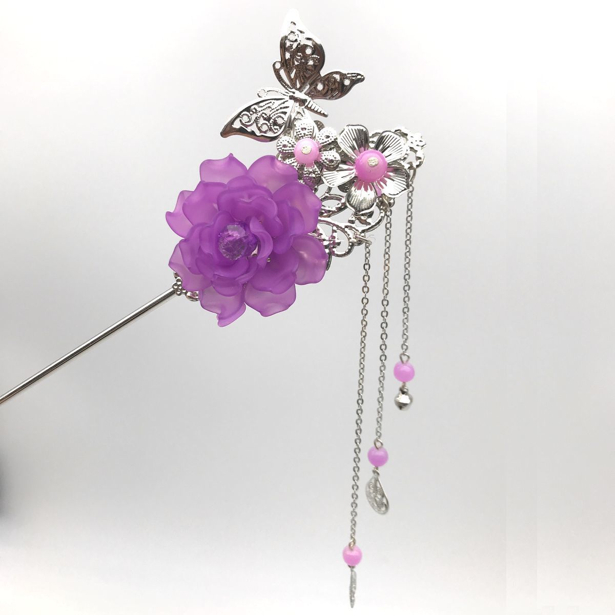  ornamental hairpin ... flower ..... charm attaching ( purple )