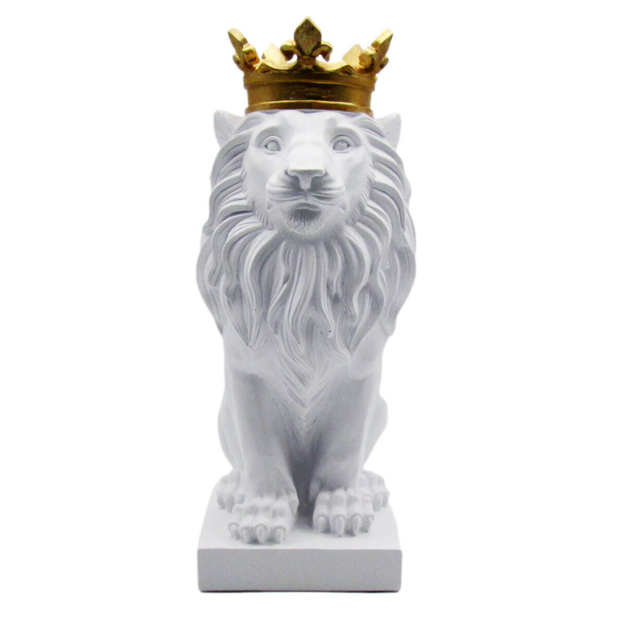 置物 王冠を被ったライオン 彫刻風 ヨーロピアン調 (ホワイト)