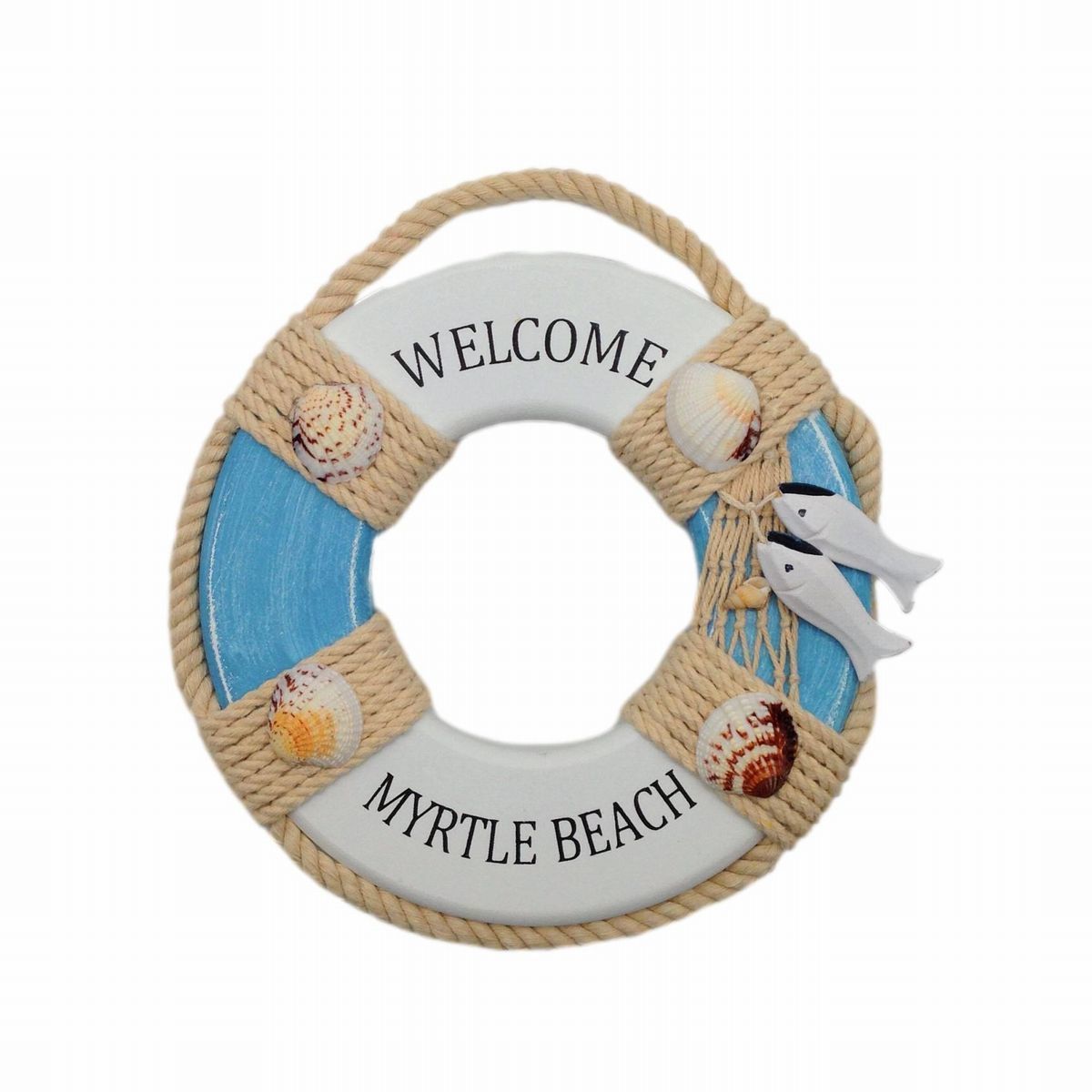  ornament objet d'art swim ring marine manner shell rope wooden . fish attaching ( middle size, blue )