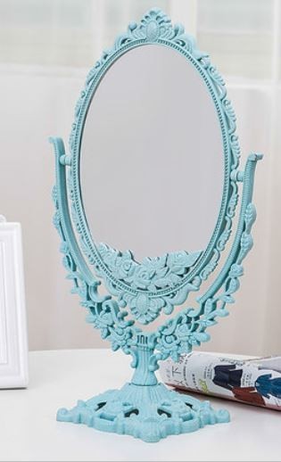  desk mirror both sides European antique manner pastel color . round shape ( blue )
