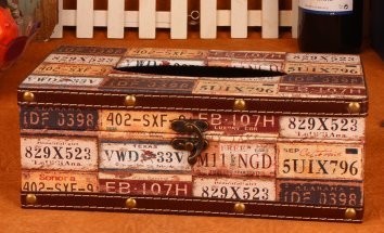 ティッシュケース アメリカンビンテージ風 木製 サビ感 (B)