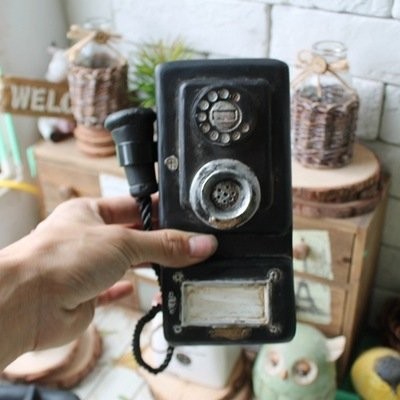 壁掛けオブジェ アンティーク風 黒 レトロ 電話機モチーフ (A)の画像2