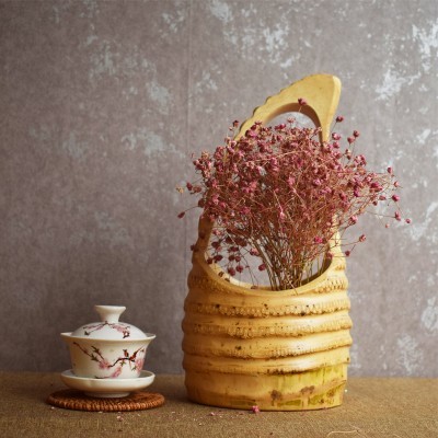 贅沢品 花器 竹製 天然素材 和風 持ち手付き たけのこ型 花瓶