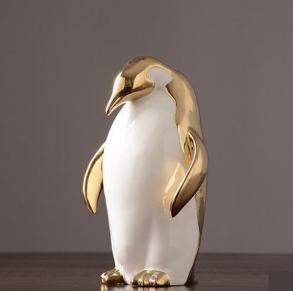 置物 ペンギン 北欧風 ゴールドカラー 陶磁器製 (下向き)