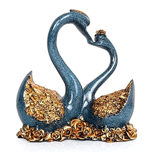独特の上品 置物 (Cタイプ) ブルー×ゴールド つがい 白鳥 ヨーロピアン