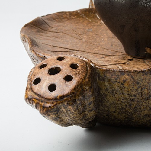 茶盤 中国茶道具 重なる蓮の葉 蓮の実 和モダン 陶磁器製の画像4
