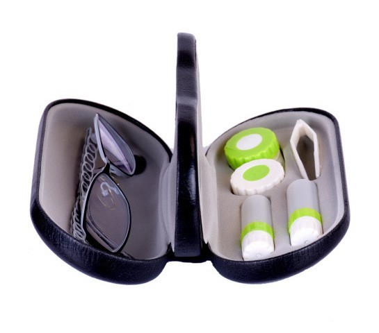  glasses case 2 step simple contact lens storage Space attaching ( black )