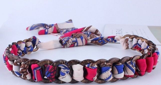 ベルト スカーフ柄 ココナッツリングのチェーン シフォン風のリボン カジュアル (ベージュ)_画像3