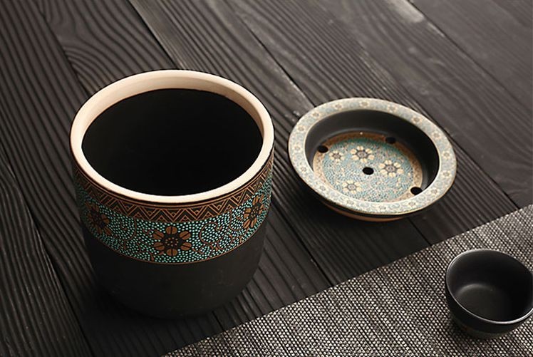 茶盤 壺型 中国茶 フラワー柄 オリエンタル風 陶磁器製_画像5