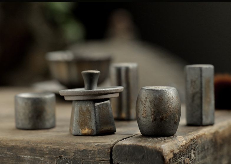 中国茶道具 蓋置き シンプルな石の質感 筒型 アンティーク調 陶磁器製 (円形)の画像4